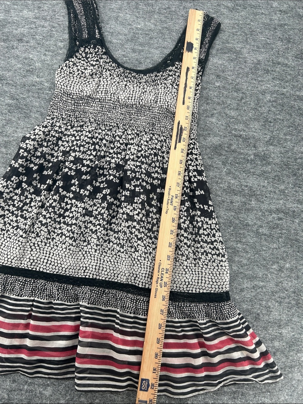 Free People Black and White Patterned Sleeveless Dress with Pink Stripe Hem Sz 6 - Picture 2 of 7